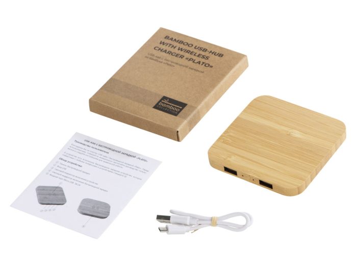 USB-хаб с беспроводной зарядкой из бамбука «Plato», 5 Вт — изображение 11