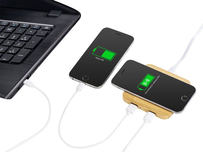USB-хаб с беспроводной зарядкой из бамбука «Plato», 5 Вт — изображение 3